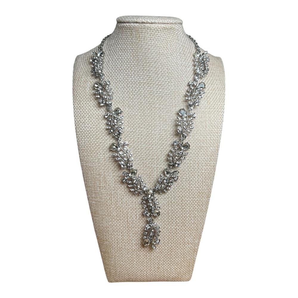 Inc Silver Leaf Rhinestone Design Statement Neckl… - image 1